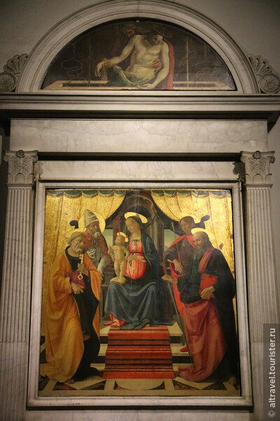 Доминико Гирландайо. Мадонна на троне среди четырех cвятых. 1479 г. В мастерской Гирландайо начинал Микеланджело.