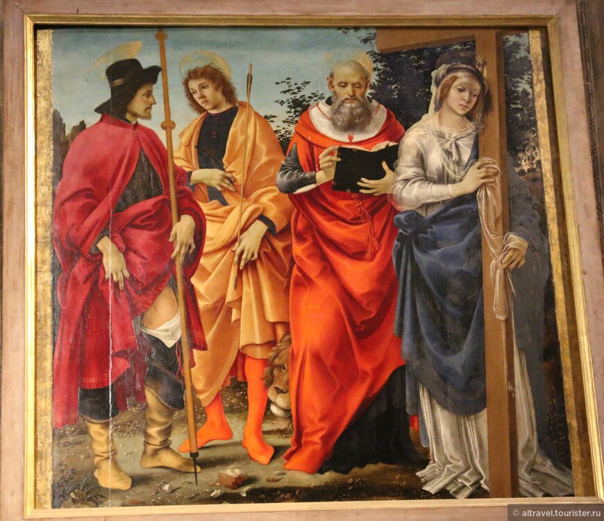 Филиппино Липпи. Святые Рох, Себастьян, Иероним и Елена. Около 1480. Одна из ранних работ мастера.
