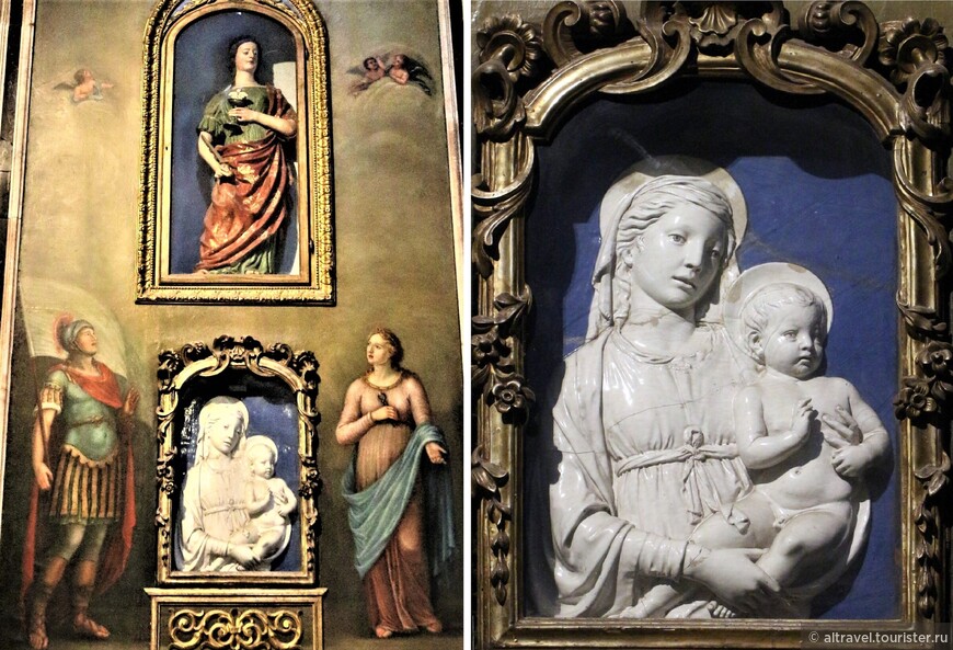 Лука делла Роббиа. Майолика «Мадонна с младенцем». 1440-1460. Справа - фото из интернета. Почему мы её сами не сняли покрупнее?