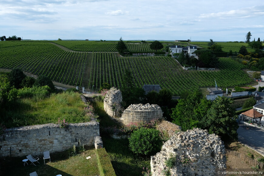 Основания разрушенных башен и стен. А вокруг виноградники и поля. Турень  - сельскохозяйственная житница Франции.