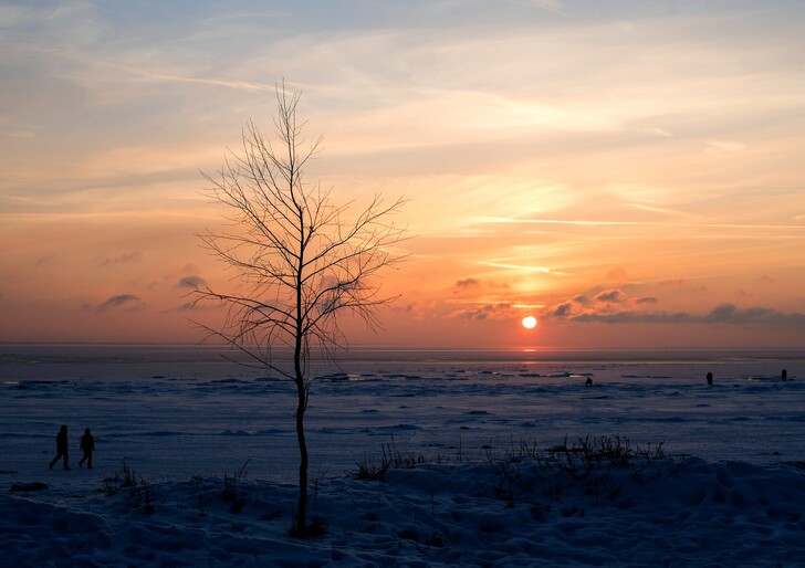 Комаровский берег. Закат над зимним Финским заливом