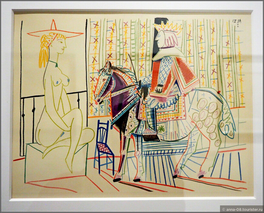 Пабло Пикассо «Модель и цирковой всадник», 1954 Цветная литография, бумага ручной работы
