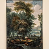 Пейзажные виды, напоминающие итальянскую сельскую местность, стали особенно популярны в начале 18 века. На картине две сцены: охота - традиционное времяпрепровождение элиты и пастух с его стадом, прилегший отдохнуть под деревом. 