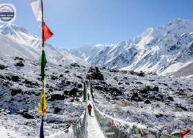 Snow falls  the way to the Everest base camp trek.