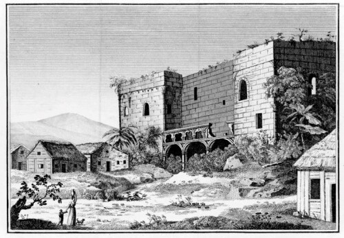 Гравюра с изображением дворца Алькасар-де-Колон в Санто-Доминго. Фото из коллекции Библиотеки Конгресса США. Гравюра предположительно 1800 года, а вот запечатленное на ней сооружение наверняка относится к гораздо более раннему периоду.