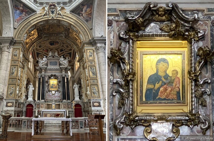 Главный алтарь работы Бернини и икона Святой Девы «Madonna del Popolo» 13-го века.