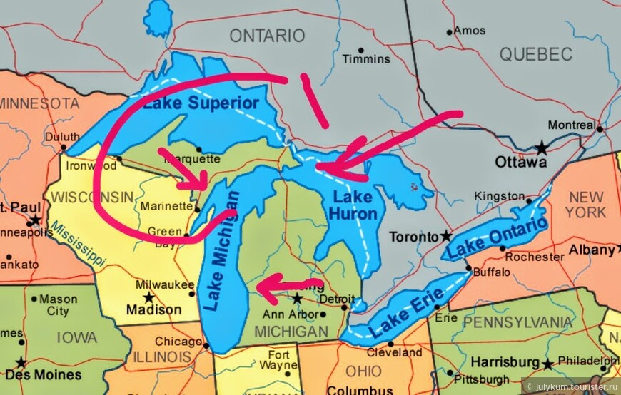 Великие озера сша на карте Lake Erie