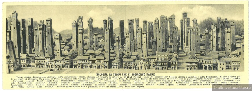 Болонья времён Данте (т.е. конец 13-го века). Реконструкция Анжело Финелли, 1917.