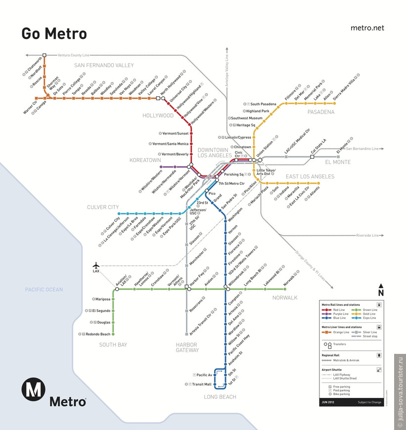 Карта метро Лос-Анжелеса, актуальная на 2013 год.