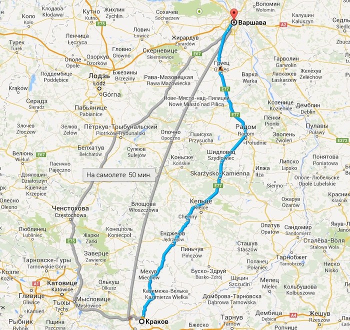 Варшава краков карта