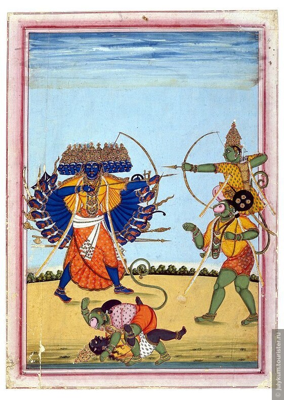 Финальное сражение Равана и Рамы, сидящего на плечах Ханумана.