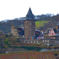Замок Шталек   стоит на выступе горного склона и возвышается над Рейном примерно на 100 м.  В 2002 году он включен в состав объектов Всемирного наследия ЮНЕСКО «Долина Верхнего-Среднего Рейна». В исторических документах за 1142 год сообщается, что владельцем замка был пфальцграф Германн фон Шталек. На протяжении столетий он находился в собственности пфальцграфов. Городок Бахарах , в котором расположен замок, долгое время считался одним из важнейших торговых центров на Рейне. Его владельцы собирали таможенные пошлины за перевозимые по реке товары и на этом сильно разбогатели.В XIX веке в Европе и в Германии в том числе, на волне романтизма возник интерес к старинным замкам и руинам. Начали постепенно восстанавливать древние замки. Архитектор Эрнст Шталь в начале ХХ века разработал план восстановления замка, используя старинные гравюры и метод исторического моделирования. Главное здание замка с мощной шатровой крышей на восточной стороне было восстановлено в 1931 г. С этого момента замок используется в качестве молодежной турбазы.