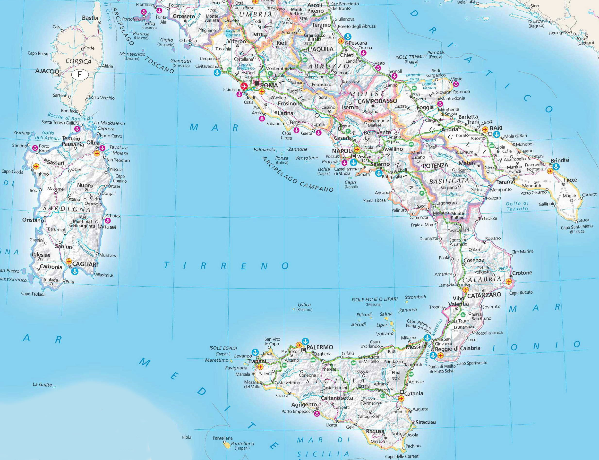 Карта Италии с городами на русском языке. Карта Италии с курортами —Туристер.Ру