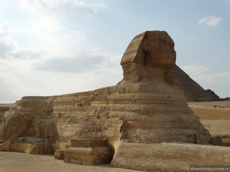 Сфинкс  - самая большая статуя в Египте. Длина её более 70 метров, высота 20 метров. Я была поражена. Мне Сфинкс представлялся намного меньшим по размеру. Это грандиозная скульптура!