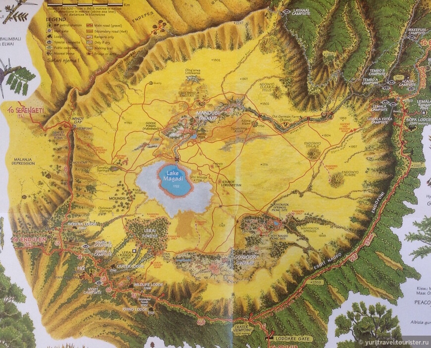 Карта кратера Нгоронгоро для сухого сезона (май - конец ноября)