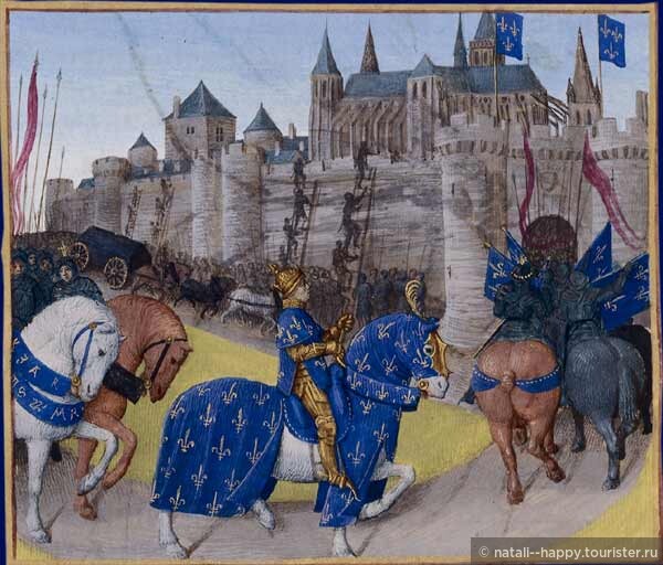 Ричард Львиное сердце въезжает в Турский замок.
Картина Ж.Фуке, 16 век