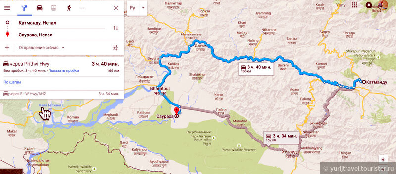 Карта маршрута Катманду - Читван