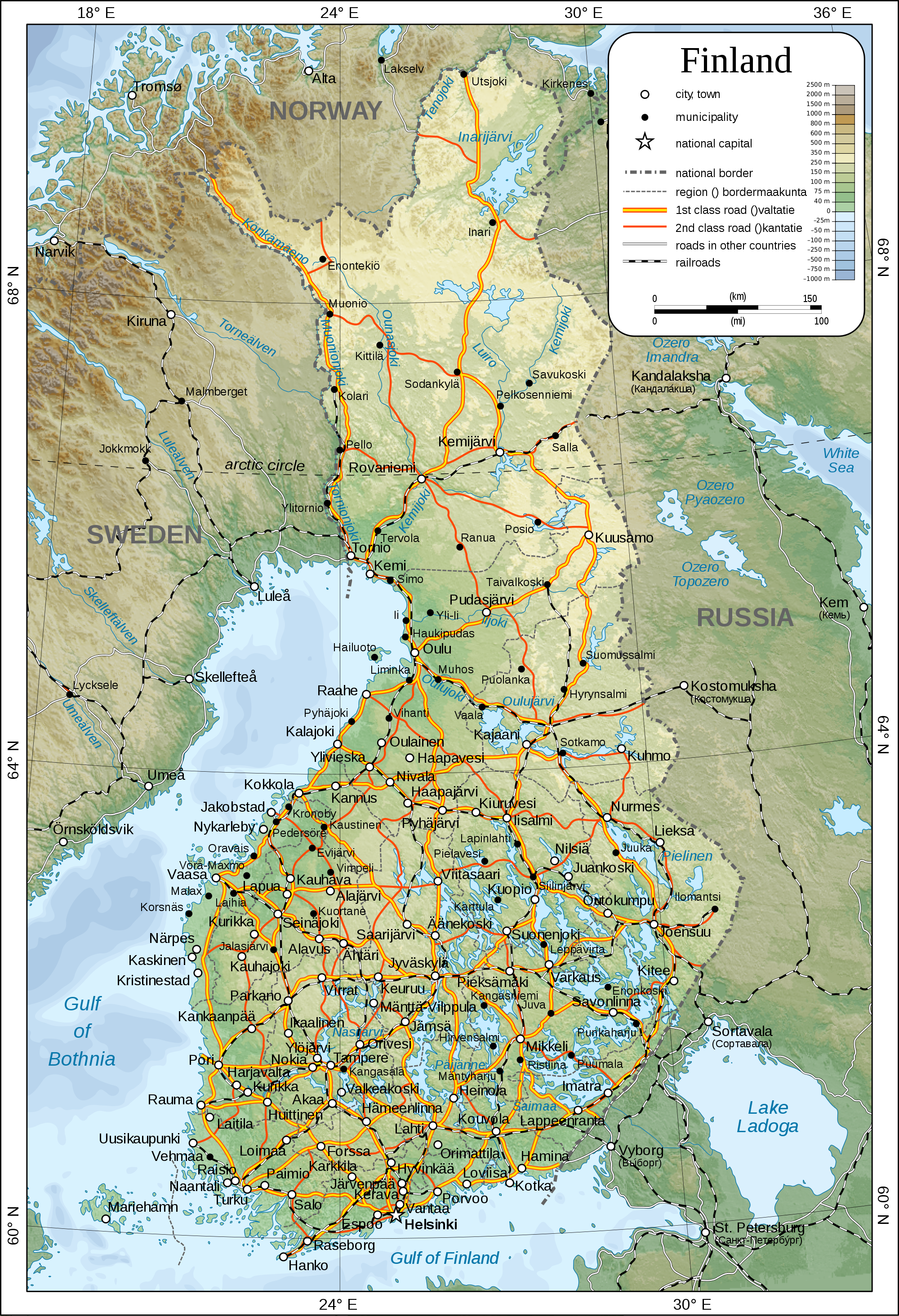 Карта Финляндии, подробная на русском языке на Туристер.Ру