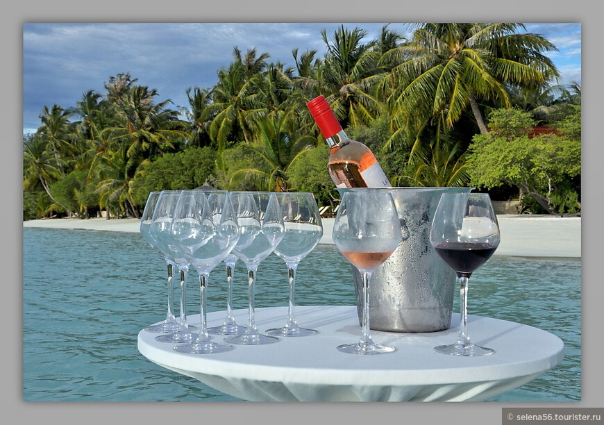 На дегустации вин в море  у пляжного бара.